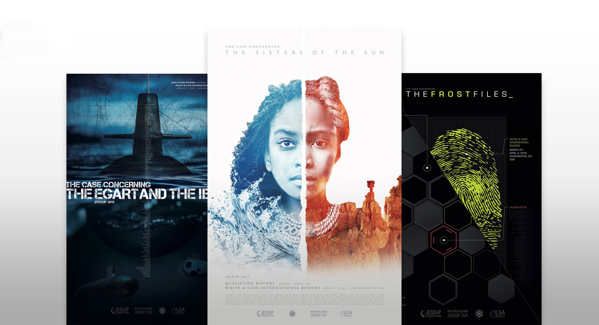 Posters for the 2018, 2017, and 2016 Jessup competitions